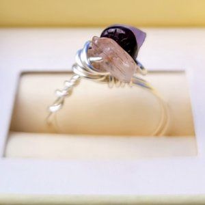 Artisanal Gemstone Crystal Silver Ring Customizable Quartz, Garnet & Fluorite 8